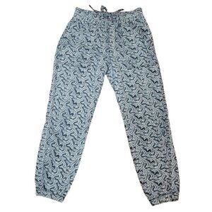 ANTHROPOLOGIE Rhys Utility Abstract Printed Joggers Linen Blend Gray White
